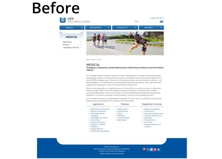 Historical UFP corporate website before the MedTech redesign