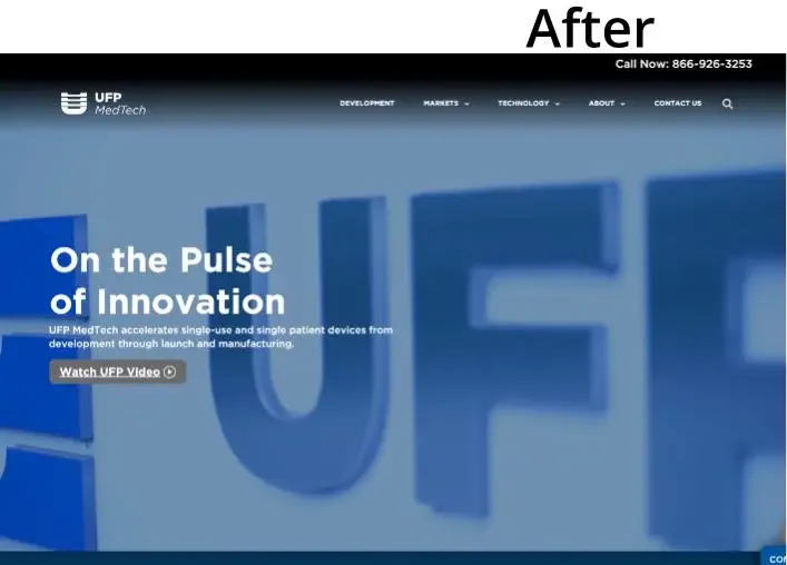 Historical UFP MedTech website after the redesign