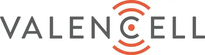 Earlier Valencell logo in gray uppercase lettering with an orange signal symbol